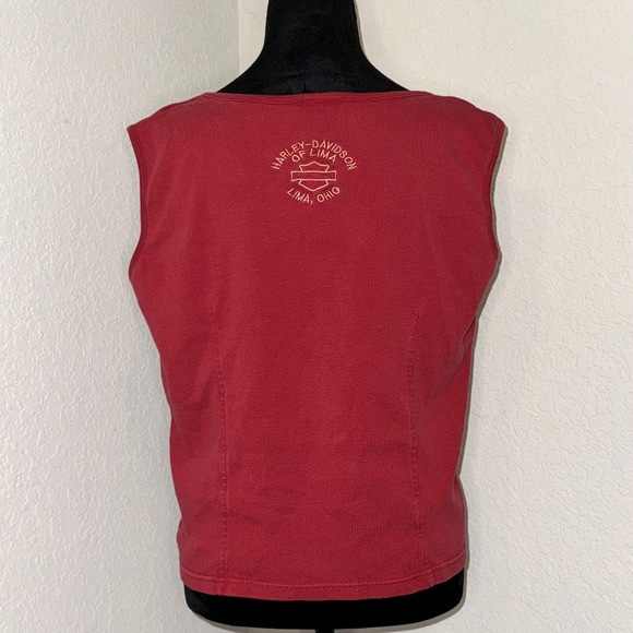 Harley Davidson Women's XL Shirt Red Lace Up Front Sleeveless Y2K Biker Tank - Picture 3 of 10